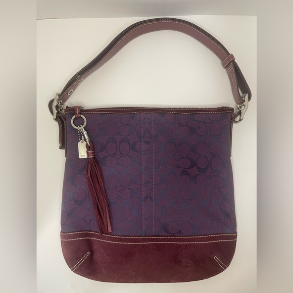 COACH SLIM DUFFLE signature Crossbody Suede Hobo F04K-9349 Plum Purple - Picture 4 of 16